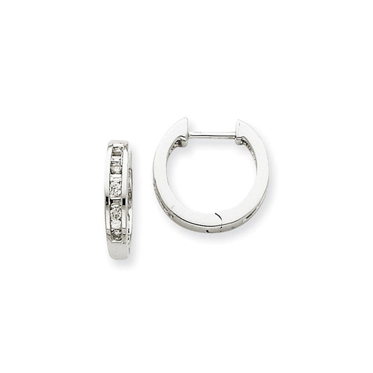 14k White Gold Real Diamond Hoop Earrings XE1099AA