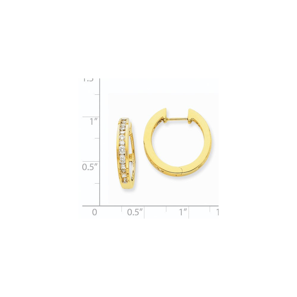 Solid 14k Yellow Gold Simulated CZ Hoop Earrings