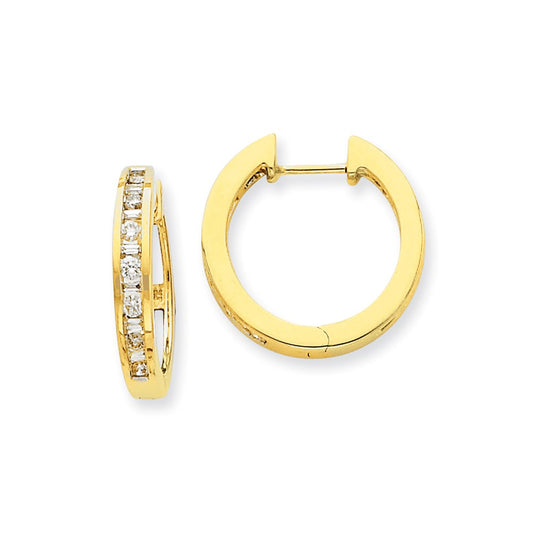Solid 14k Yellow Gold Simulated CZ Hoop Earrings