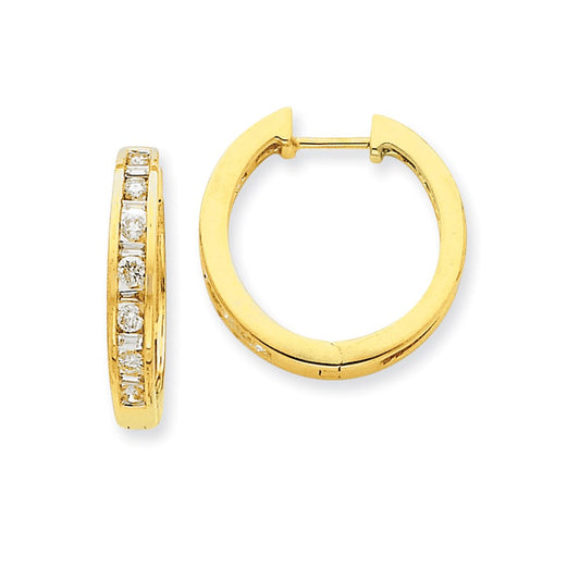 14k Yellow Gold Real Diamond Hoop Earrings XE1102AA