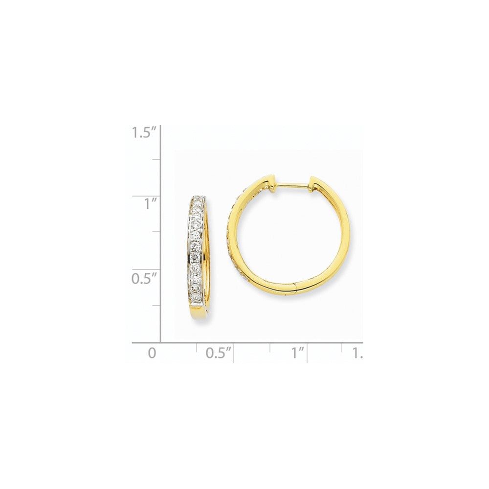 Solid 14k Yellow Gold Simulated CZ Hoop Earrings
