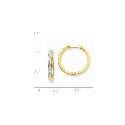 Solid 14k Yellow Gold Simulated CZ Hoop Earrings