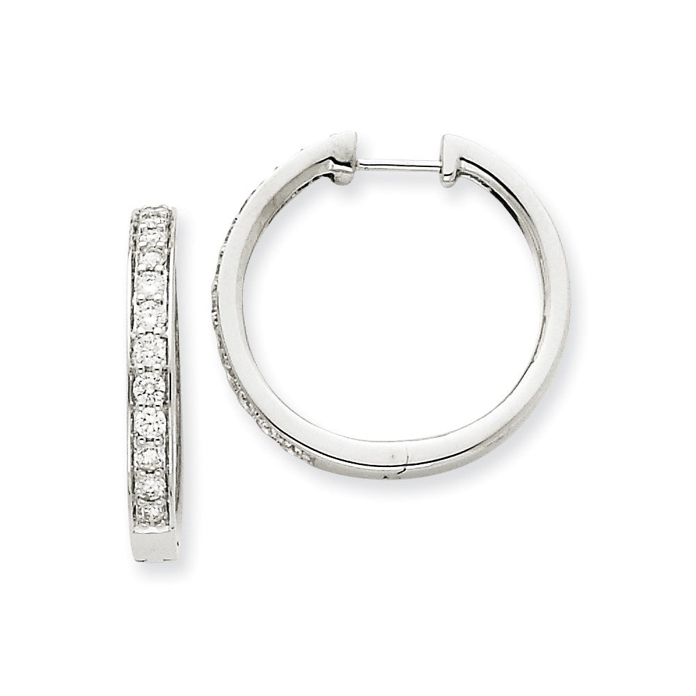 14k White Gold Real Diamond Hoop Earrings XE1109AA