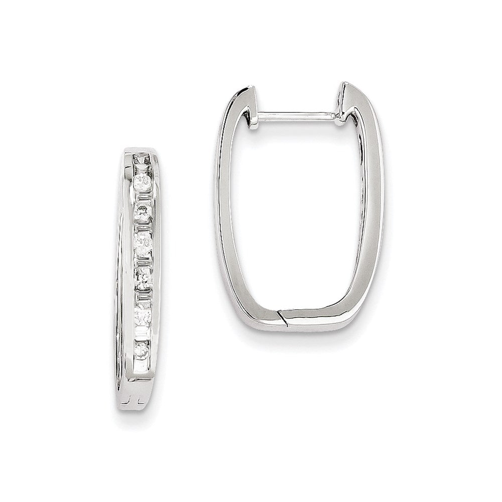 14k White Gold Real Diamond Square Hoop Earrings XE1150AA