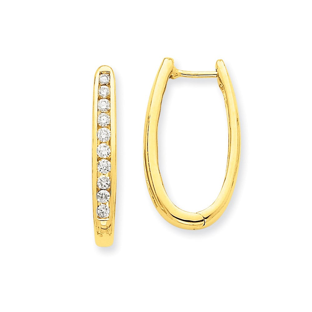 14k Yellow Gold Real Diamond Oval Hoop Earrings XE1159AA