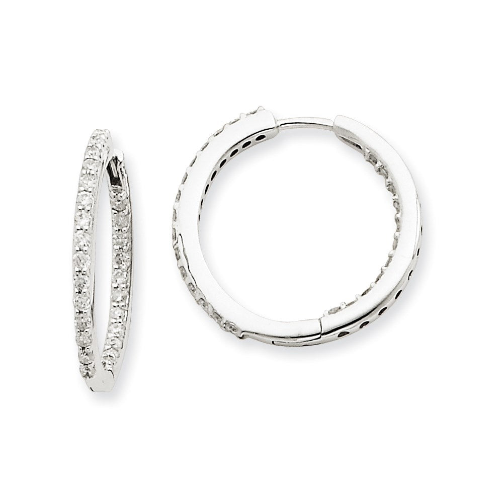 14k White Gold In & Out Real Diamond Hoop Earrings XE1168AA