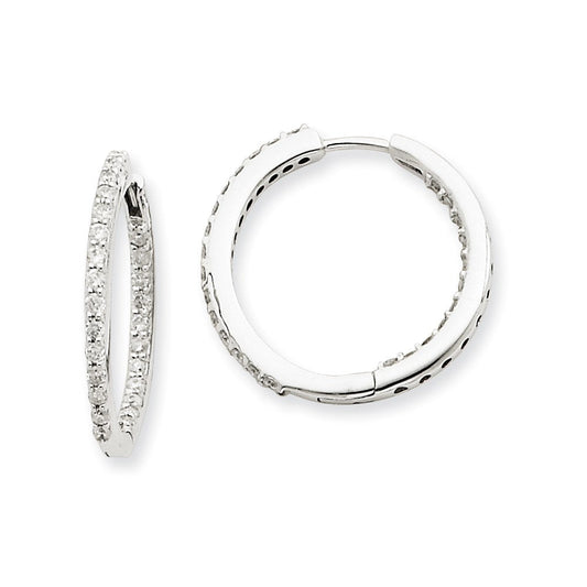 14k White Gold In & Out Real Diamond Hoop Earrings XE1168AA