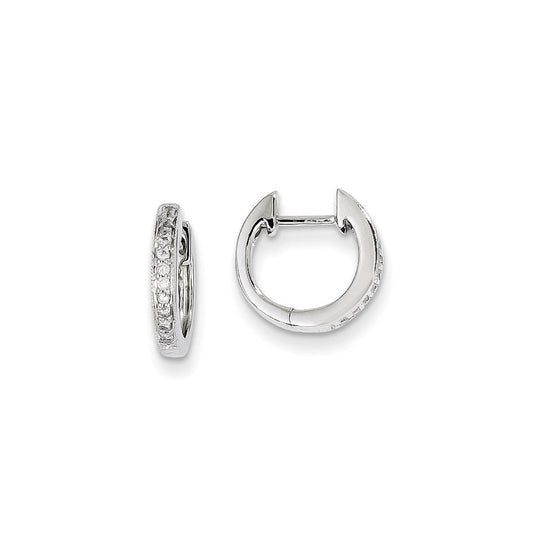 14k White Gold AA Real Diamond Hinged Hoop Earrings XE1181AA