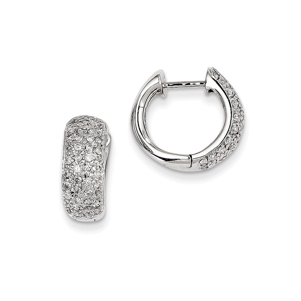 14k White Gold Real Diamond Hinged Hoop Earrings XE1206AA