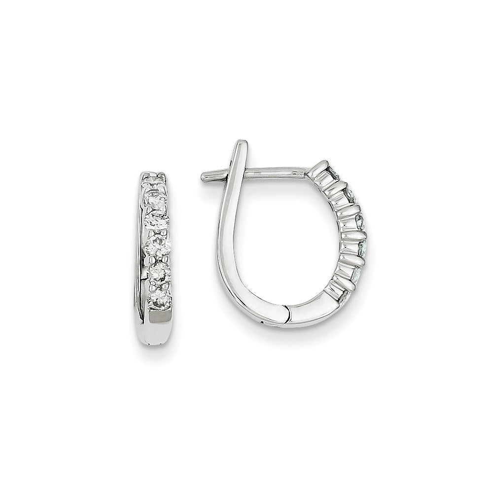 14k White Gold Real Diamond Hinged Hoop Earrings XE1215AA