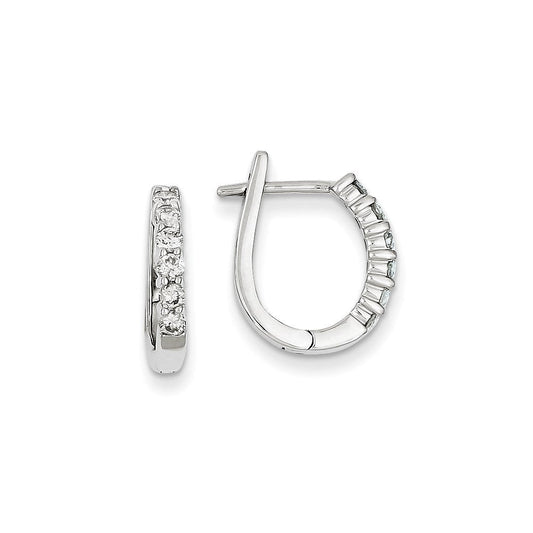 14k White Gold Real Diamond Hinged Hoop Earrings XE1215AA