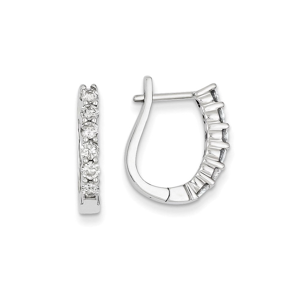 14k White Gold Real Diamond Hinged Hoop Earrings XE1221AA