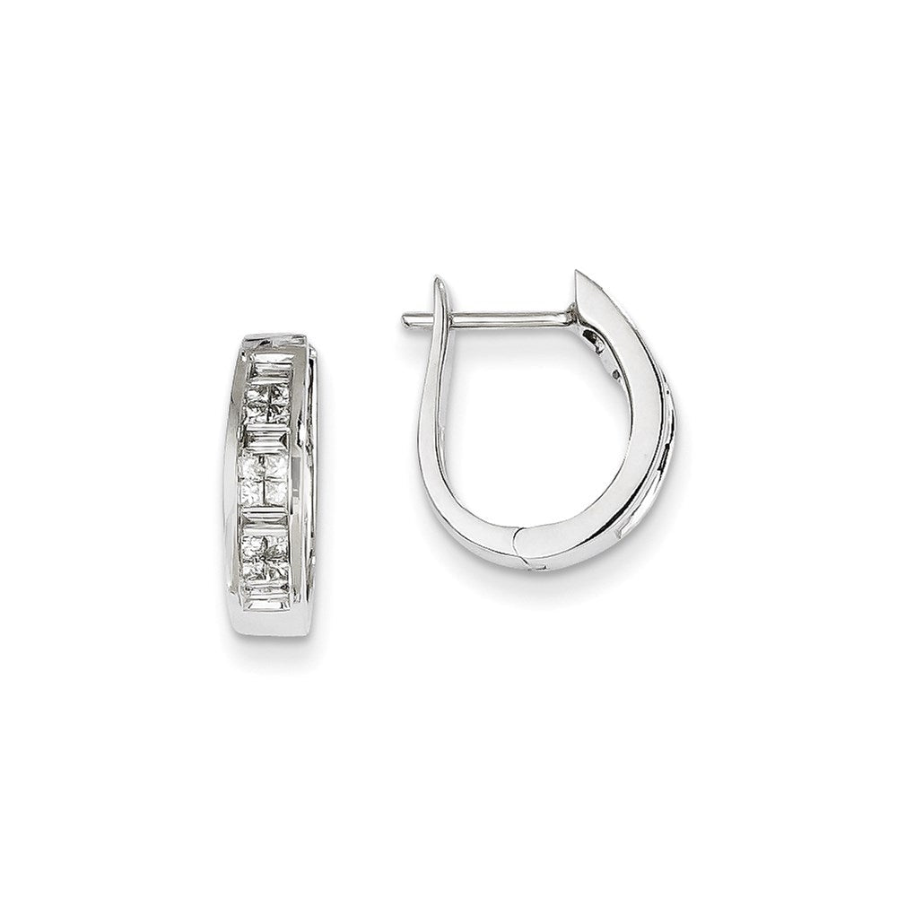 14k White Gold Real Diamond Hinged Hoop Earrings XE1229AA