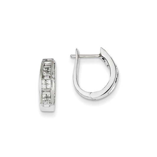 14k White Gold Real Diamond Hinged Hoop Earrings XE1229AA