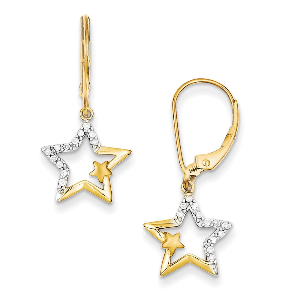 14k Yellow Gold with Rhodium Real Diamond Simply Starz Leverback Earrings XE1268AA