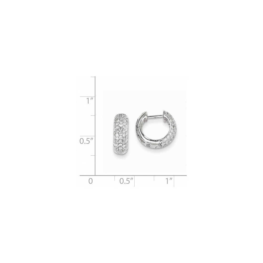 Solid 14k White Gold Simulated CZ Hinged Hoop Earrings