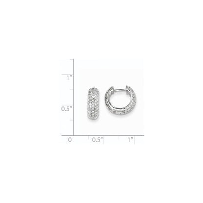 Solid 14k White Gold Simulated CZ Hinged Hoop Earrings