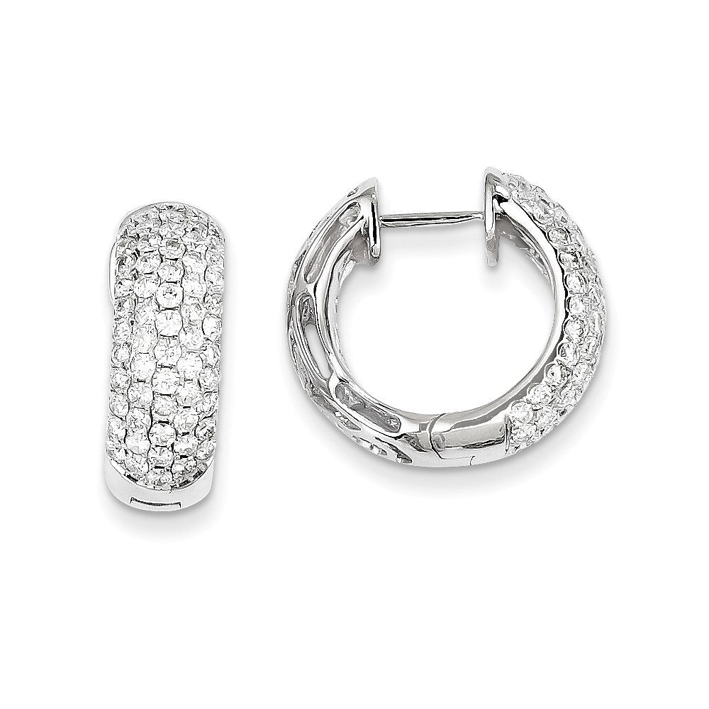 14k White Gold Real Diamond Hinged Hoop Earrings XE1292AA
