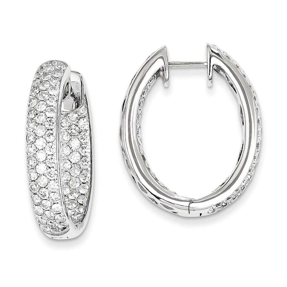14k White Gold Real Diamond In-Out Hinged Hoop Earrings XE1293AA