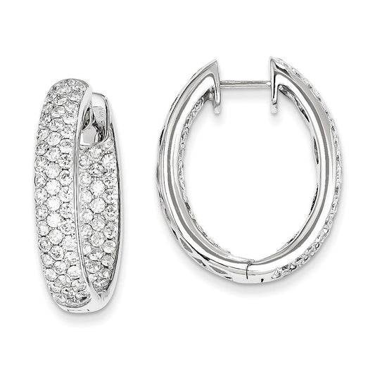 14k White Gold Real Diamond In-Out Hinged Hoop Earrings XE1293AA