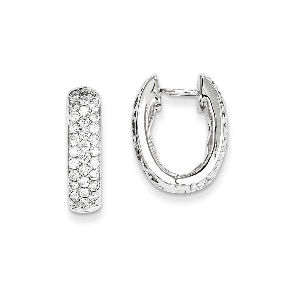 14k White Gold Real Diamond Hinged Hoop Earrings XE1298AA