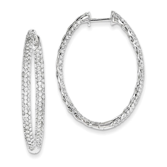 14k White Gold Real Diamond In-Out Hinged Hoop Earrings XE1328AA