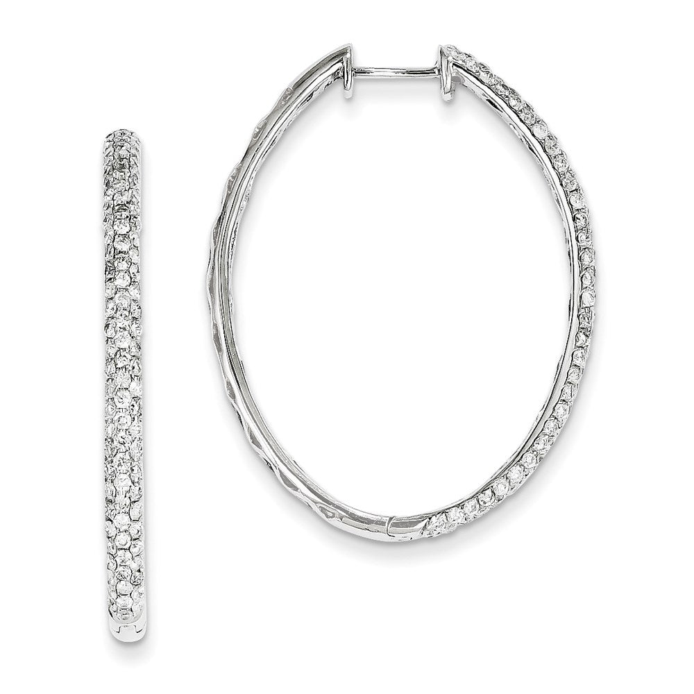 14k White Gold Oval Real Diamond Hinged Hoop Earrings XE1330AA