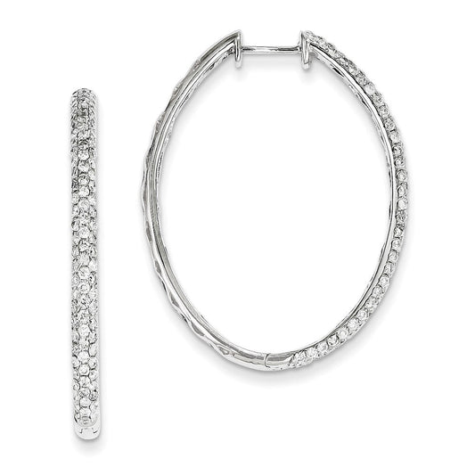 14k White Gold Oval Real Diamond Hinged Hoop Earrings XE1330AA