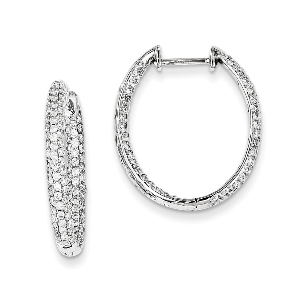 14k White Gold Real Diamond In-Out Hinged Hoop Earrings XE1332AA