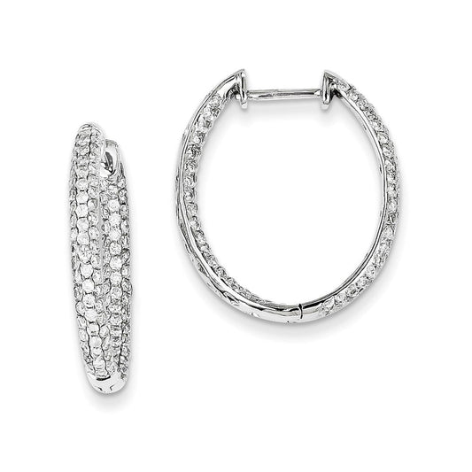 14k White Gold Real Diamond In-Out Hinged Hoop Earrings XE1332AA