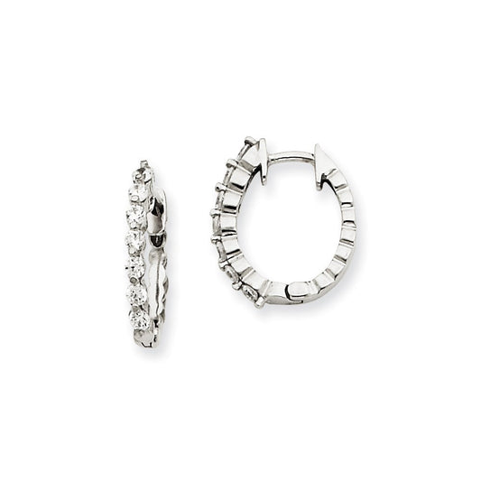 14k White Gold A Real Diamond Hinged Hoop Earrings XE1334A