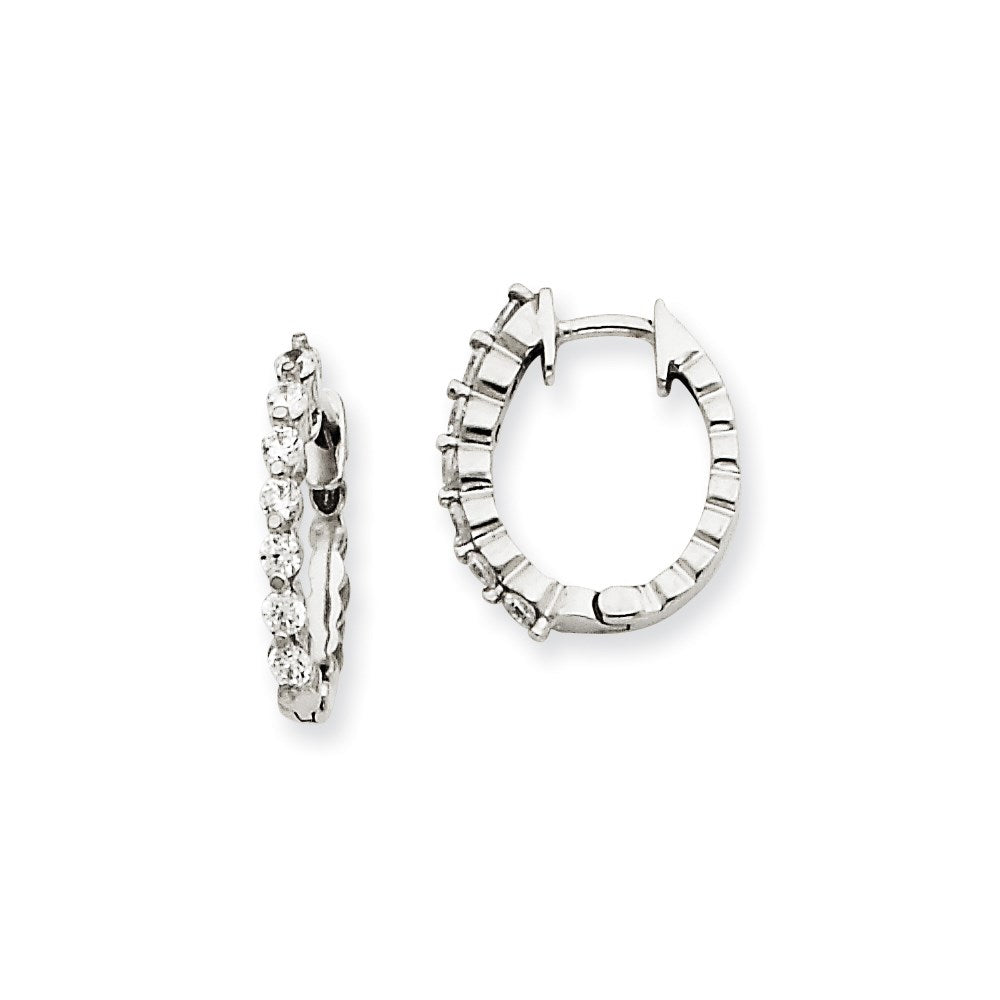 14k White Gold AAA Real Diamond Hinged Hoop Earrings XE1334AAA