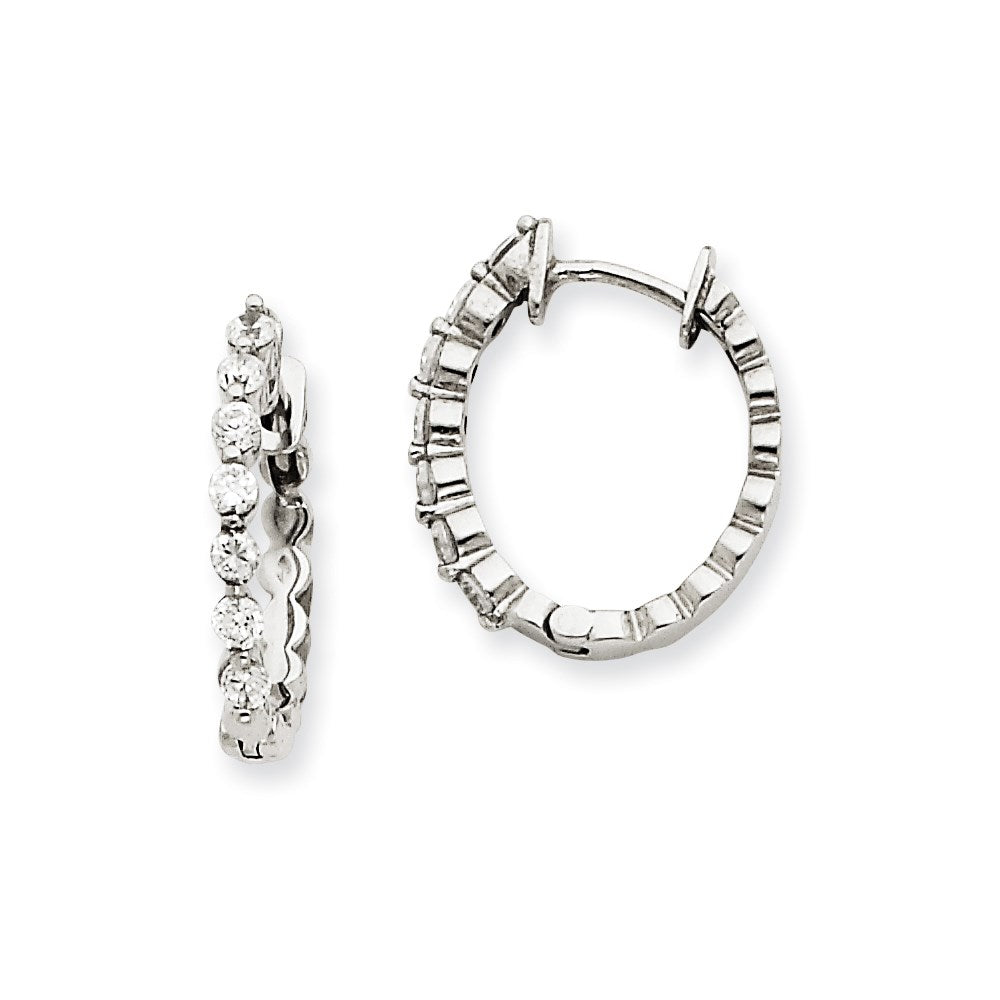 14k White Gold A Real Diamond Hinged Hoop Earrings XE1335A