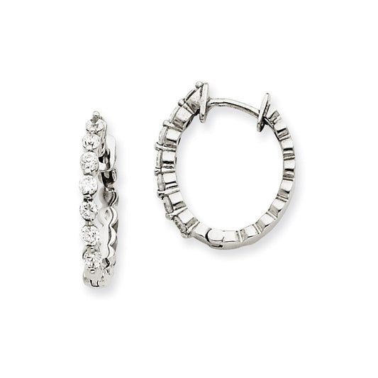 14k White Gold AAA Real Diamond Hinged Hoop Earrings XE1335AAA