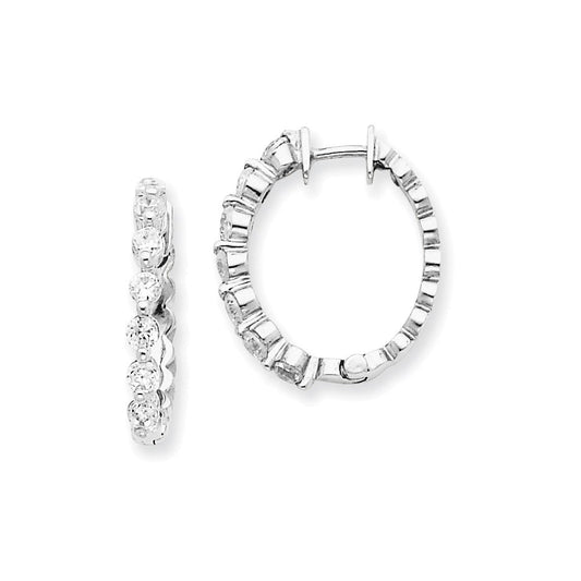 14k White AA Real Diamond Hinged Hoop Earrings XE1336AA