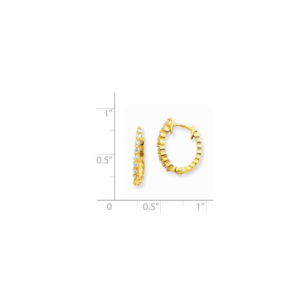Solid 14k Yellow Gold AA Simulated CZ Hinged Hoop Earrings
