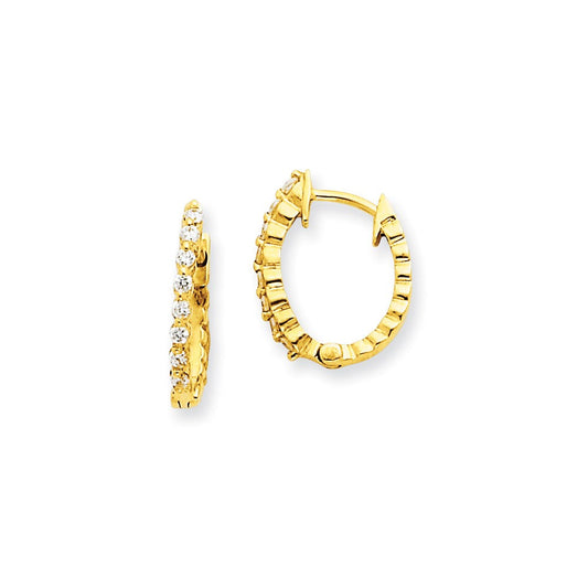 14k Yellow Gold AAA Real Diamond Hinged Hoop Earrings XE1338AAA