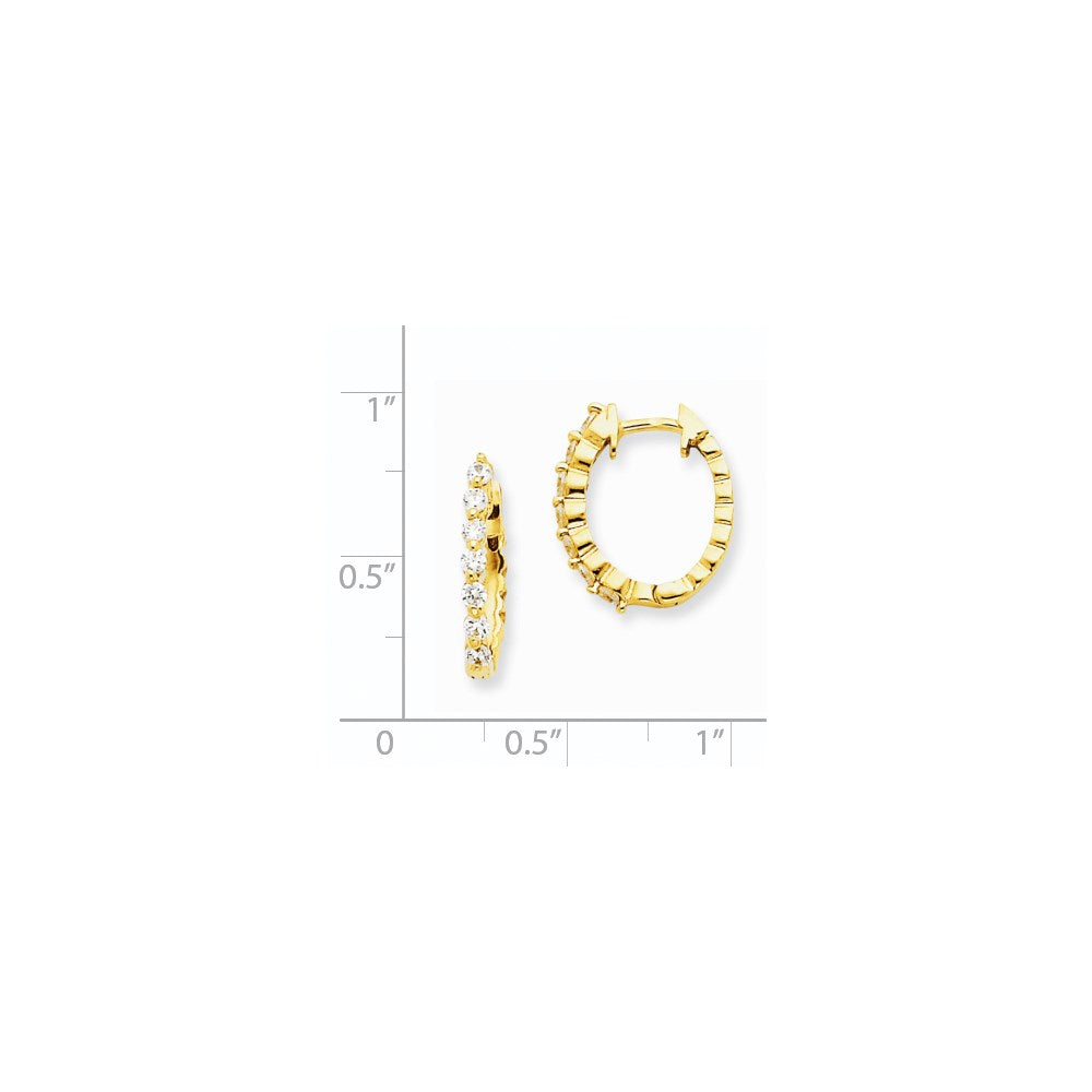 Solid 14k Yellow Gold AA Simulated CZ Hinged Hoop Earrings