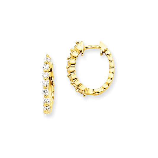 14k Yellow Gold AAA Real Diamond Hinged Hoop Earrings XE1339AAA