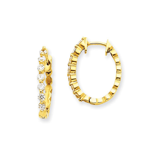 14k Yellow Gold AAA Real Diamond Hinged Hoop Earrings XE1340AAA
