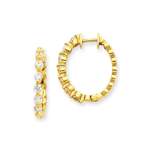 14k Yellow Gold AAA Real Diamond Hinged Hoop Earrings XE1341AAA