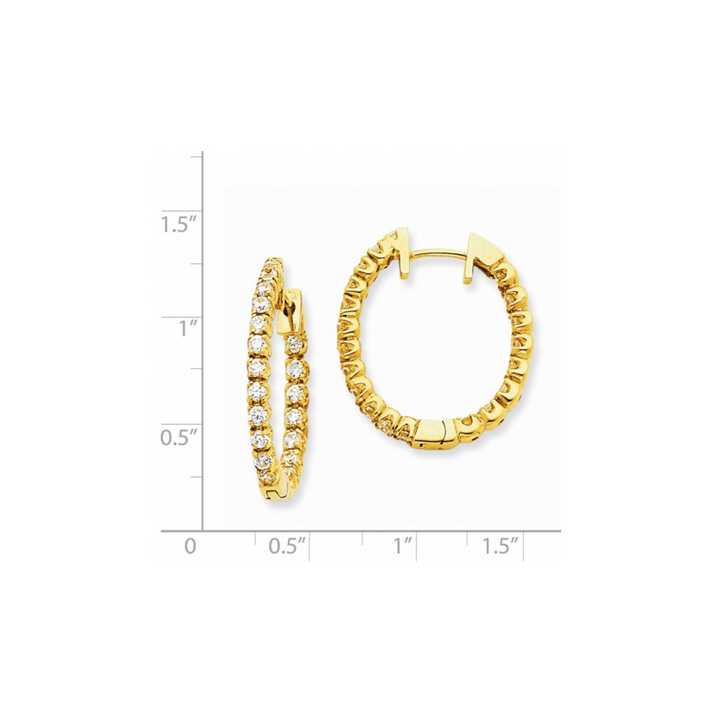 Solid 14k Yellow Gold AA Simulated CZ Hinged Hoop Earrings