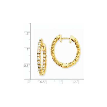 Solid 14k Yellow Gold AA Simulated CZ Hinged Hoop Earrings