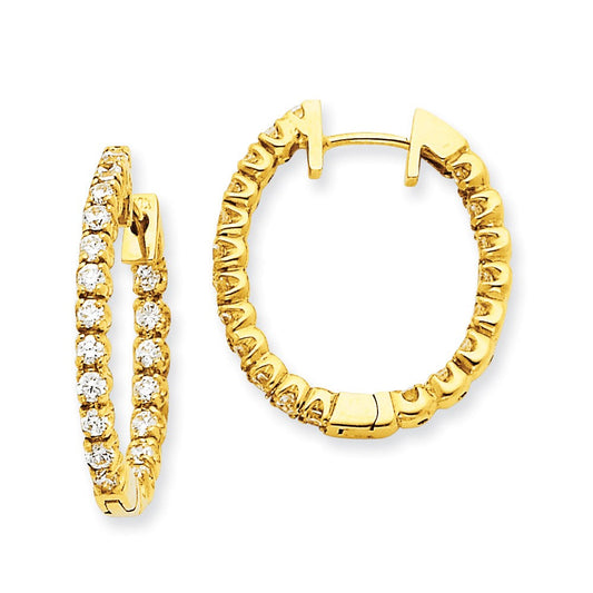 14k Yellow Gold AAA Real Diamond Hinged Hoop Earrings XE1342AAA