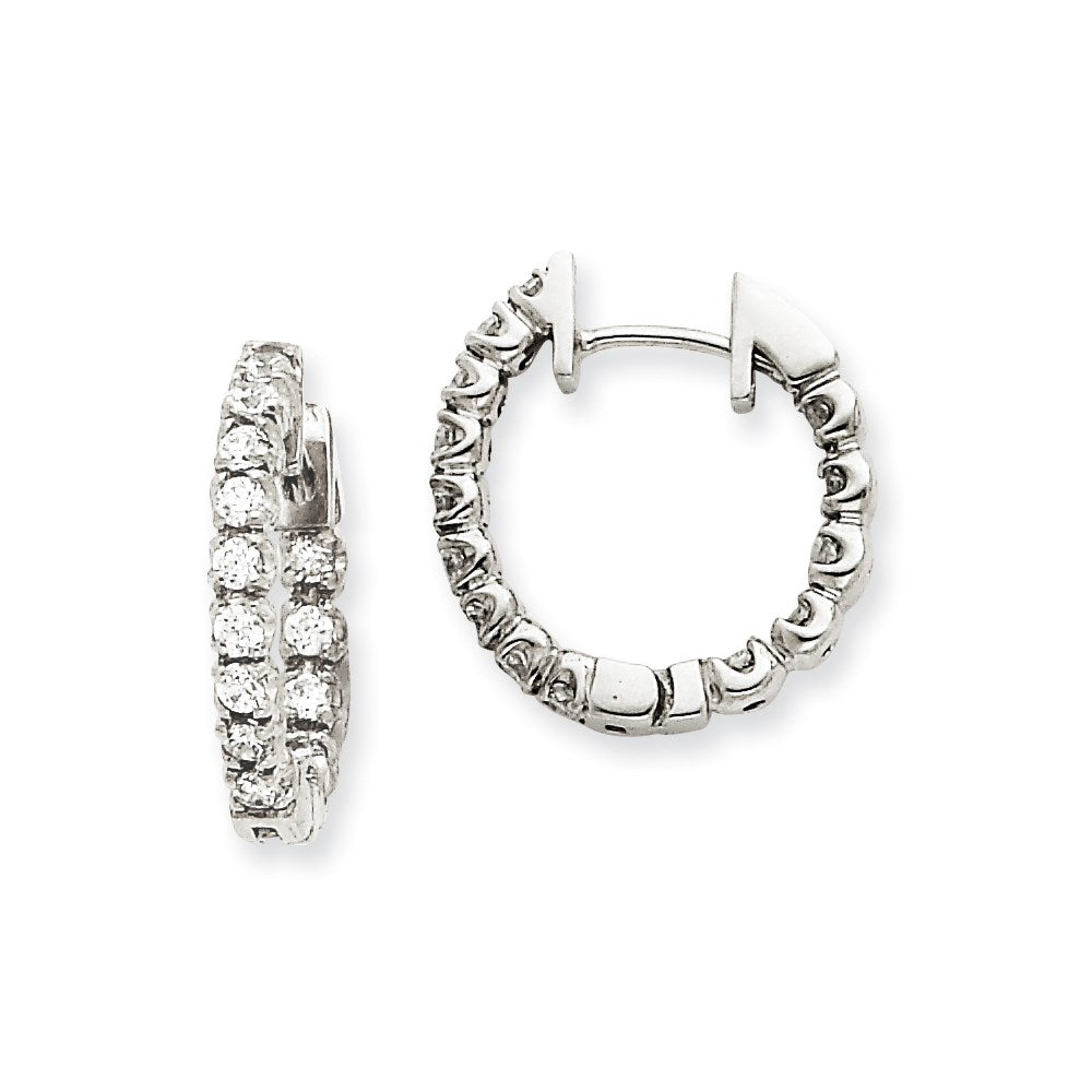 14k White Gold AA Real Diamond Hinged Hoop Earrings XE1343AA