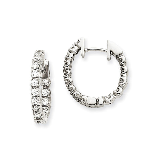 14k White Gold AA Real Diamond Hinged Hoop Earrings XE1343AA