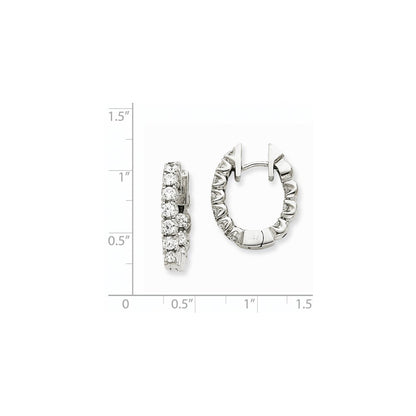 Solid 14k White Gold AA Simulated CZ Hinged Hoop Earrings