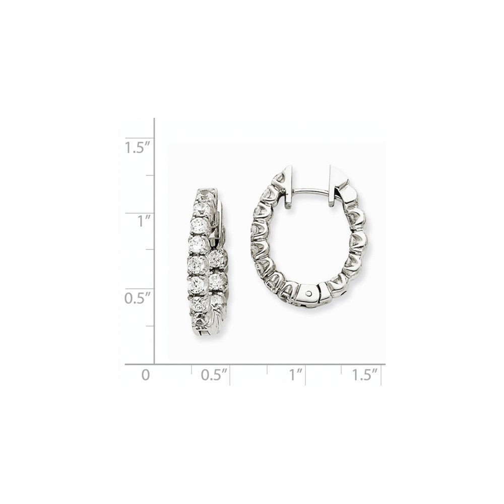 Solid 14k White Gold AA Simulated CZ Hinged Hoop Earrings