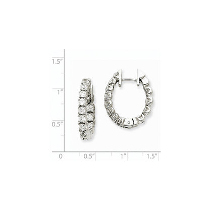 Solid 14k White Gold AA Simulated CZ Hinged Hoop Earrings