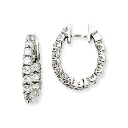 Solid 14k White Gold AA Simulated CZ Hinged Hoop Earrings